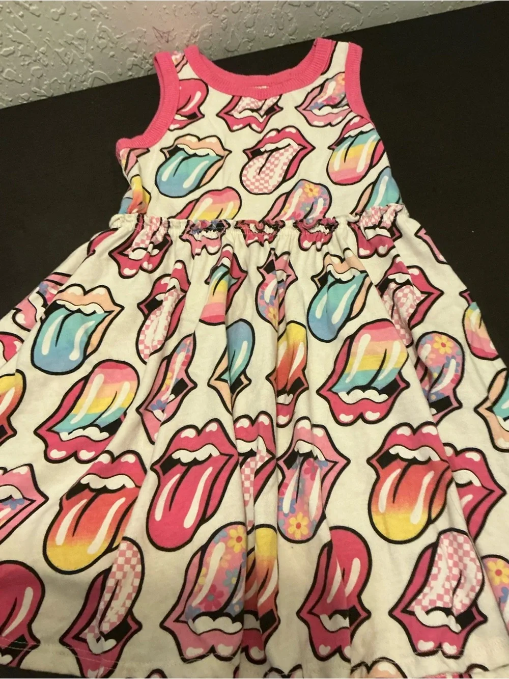 the Rolling Stones Pink and White Lip Print Tank Top